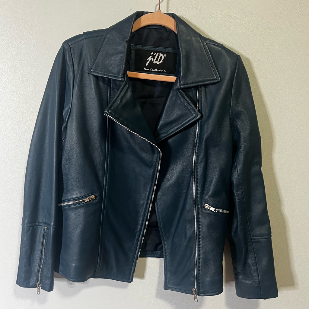 Jild Leatherman Women's Navy Leather Motorcycle Jacket